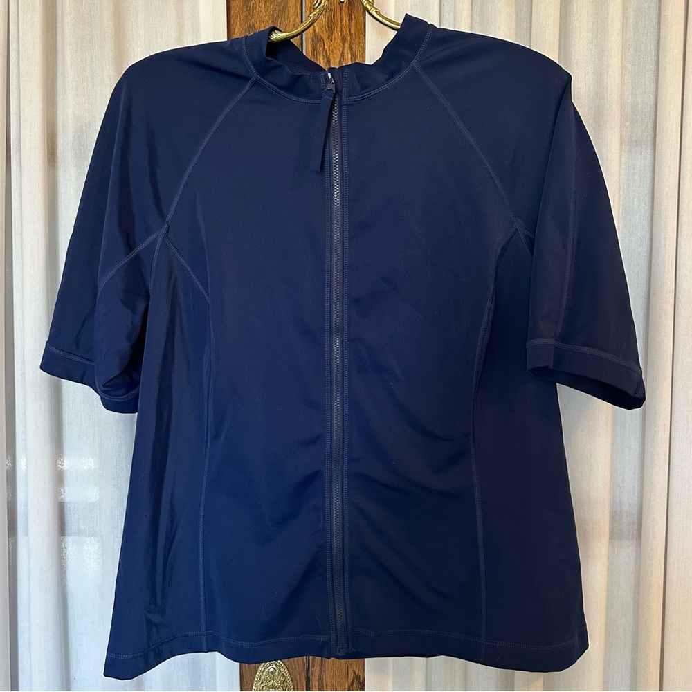 Lands End Blue Zipper Front Swim Rash Guard Top